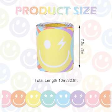 AnyDesign 32.8Ft Preppy Happy Face Bulletin Board Border Pastel Smile Face Die Cut Trim Border Roll ...