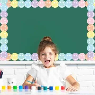 AnyDesign 32.8Ft Preppy Happy Face Bulletin Board Border Pastel Smile Face Die Cut Trim Border Roll for Classroom Chalkboard School