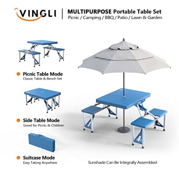 VINGLI 4 Ft Camping Picnic Table Set with 4 Seats
