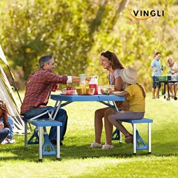 VINGLI 4 Ft Camping Picnic Table Set with 4 Seats