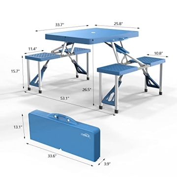 VINGLI 4 Ft Camping Picnic Table Set with 4 Seats