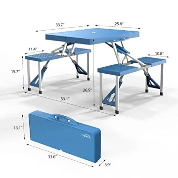 VINGLI 4 Ft Camping Picnic Table Set with 4 Seats
