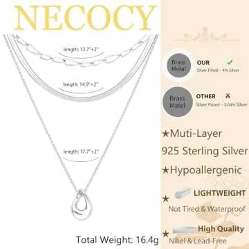 NECOCY Layered Silver Necklaces for Women Dainty Trendy Stack Layering Sliver Plated Herringbone Choker Necklace Set for Women Non Tarnish Paperclip Snake Chain Pendant Necklace Jewelry for Women