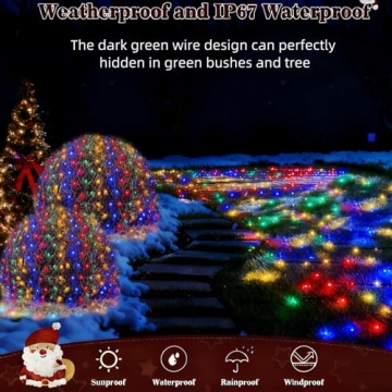 HYH Christmas Net Lights Outdoor 360 LED 12FTx5FT Multicolored Christmas Bush Mesh Lights Connectabl...