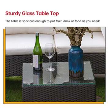 FDW Outdoor Sectional Rattan Chair Wicker Conversation Set Sofas, 5-Piece, Khaki