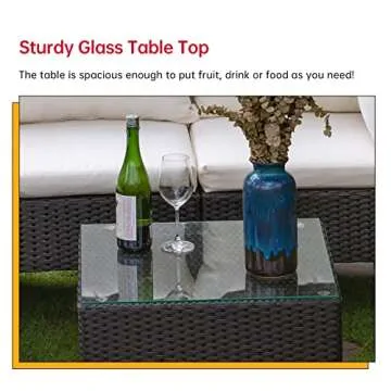 FDW Outdoor Sectional Rattan Chair Wicker Conversation Set Sofas, 5-Piece, Khaki