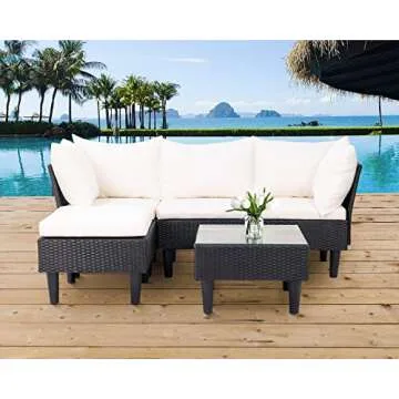 FDW Outdoor Sectional Rattan Chair Wicker Conversation Set Sofas, 5-Piece, Khaki