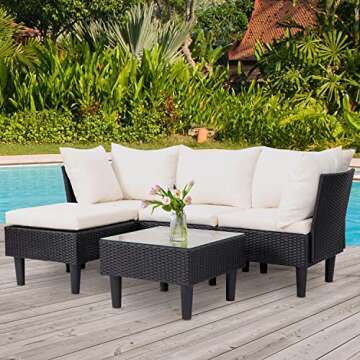 FDW Outdoor Sectional Rattan Chair Wicker Conversation Set Sofas, 5-Piece, Khaki