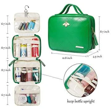 LACATTURA Hanging Toiletry Bag for Women, Leather Travel Makeup Bag, Large Cosmetic Organizer, 4 Lay...