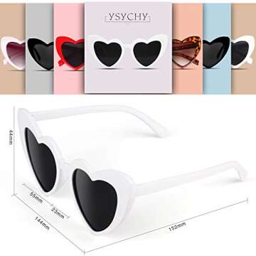 YSYCHY Heart Shaped Sunglasses Clout Goggle Vintage Cat Eye Mod Style Retro Glasses Kurt Cobain (White Grey)