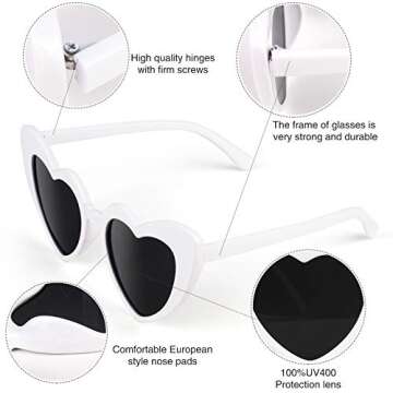 YSYCHY Heart Shaped Sunglasses Clout Goggle Vintage Cat Eye Mod Style Retro Glasses Kurt Cobain (White Grey)