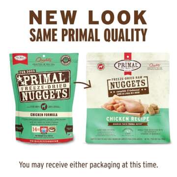Primal Freeze Dried Dog Food Nuggets, Chicken; Complete Balanced Meal, Topper or Treat; Premium, Hea...