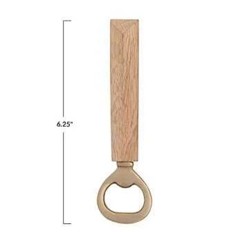 Bloomingville Mango Wood and Brass Decorative Bottle Opener – 6.25"