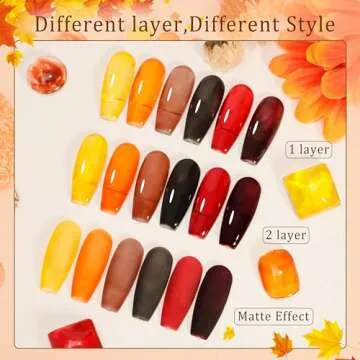 FZANEST Fall Gel Nail Polish Colors Set,Jelly Brown Gel Polish Nail Crystal Transparent Yellow Orang...