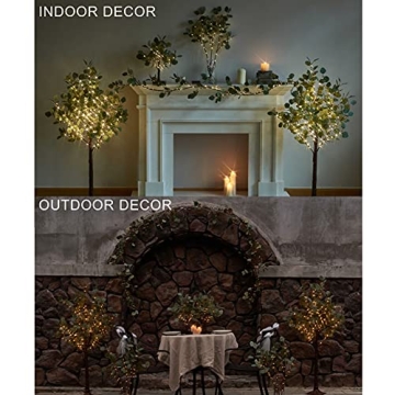 Fudios Lighted Twig Eucalyptus Garland 6FT 96 Warm White LED Battery Operated with Timer for Mantle Fireplace Wedding Party Spring Bedroom Decoration Indoor Outdoor Use