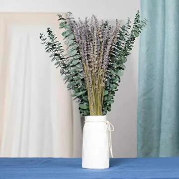 115 PCS Dried Eucalyptus Stems with Lavender Flowers Bundle for Shower, 17'' Natural Real Live Eucalyptus Leaves Branches Hanging Shower Plant for SPA Home Fragrance Bathroom Table Vase Decor