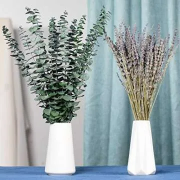 115 PCS Dried Eucalyptus Stems with Lavender Flowers Bundle for Shower, 17'' Natural Real Live Eucalyptus Leaves Branches Hanging Shower Plant for SPA Home Fragrance Bathroom Table Vase Decor