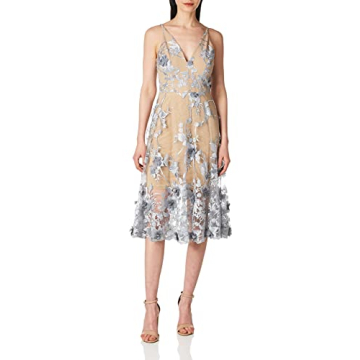 Dress the Population Women's Audrey 3D Floral Midi Dress - Elegant & Plunging