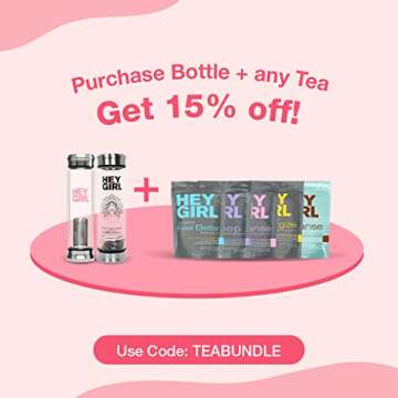 Hey girl Glass Water Bottle Tea Infuser - 14oz Insulated Glass Bottles with Tea Steeper & Silicone Sleeve for Loose Leaf Tea & Infused Fruit - Travel Tea Brewer Tumbler Mug - Gifts for Tea Drinkers