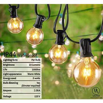 SUNSGNE 50ft Outdoor Globe String Lights G40 Patio String Lights with 53 Bulbs Connectable Commercial Hanging Lights for Christmas Patio House Backyard Balcony Party Wedding Decor, Black