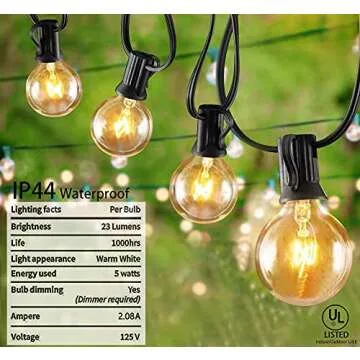 SUNSGNE 50ft Outdoor Globe String Lights G40 Patio String Lights with 53 Bulbs Connectable Commercial Hanging Lights for Christmas Patio House Backyard Balcony Party Wedding Decor, Black
