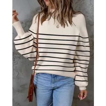 ZESICA Women's 2024 Fall Fashion Turtleneck Long Sleeve Striped Ribbed Knit Loose Pullover Sweater T...