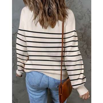 ZESICA Women's 2024 Fall Fashion Turtleneck Long Sleeve Striped Ribbed Knit Loose Pullover Sweater Tops,Apricot,Small