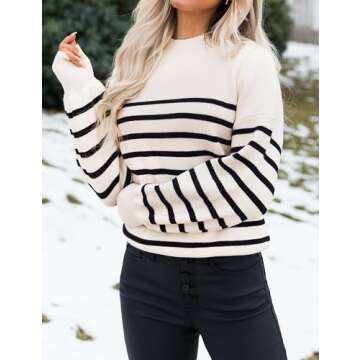 ZESICA Women's 2024 Fall Fashion Turtleneck Long Sleeve Striped Ribbed Knit Loose Pullover Sweater Tops,Apricot,Small