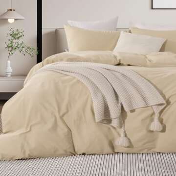 NEXHOME PRO Duvet Cover Set King Size Linen Feel Textured Organic Natural 100% Washed Cotton Duvet Cover Beige Cream 3 Pieces Bedding Set with Zipper Closure, Breathable, Soft (No Comforter)