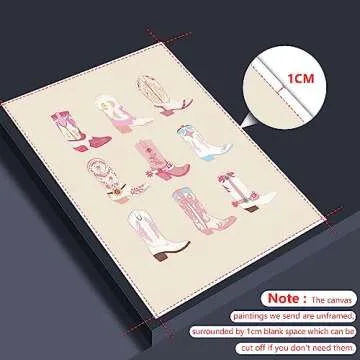 mifyuibytr Cowgirl Boots Print Poster, Pink Western Coastal Cowgirl Boot Aesthetic Canvas Wall Art, Preppy Cowgirl Room Decor 12x16in Unframed