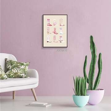 mifyuibytr Cowgirl Boots Print Poster, Pink Western Coastal Cowgirl Boot Aesthetic Canvas Wall Art, Preppy Cowgirl Room Decor 12x16in Unframed