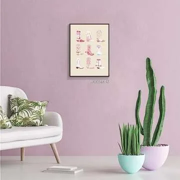 mifyuibytr Cowgirl Boots Print Poster, Pink Western Coastal Cowgirl Boot Aesthetic Canvas Wall Art, Preppy Cowgirl Room Decor 12x16in Unframed