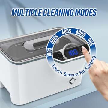 LifeBasis Utrasonic Jewelry Ring Cleaner, Professional Ultrasonic Jewelry Cleaning Machine 20 Ounces (600ML) Sonic Glasses Cleaner with Digital Timer, Watch Holder for Ring, Coin, Watch, Gold (White)