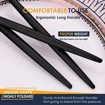 Stapava 24 Pieces Matte Black Silverware Set with Steak Knives, Stainless Steel Flatware Cutlery Set Service for 4, Utensils Sets for Home Restaurant, Satin Finished Polished & Dishwasher Safe