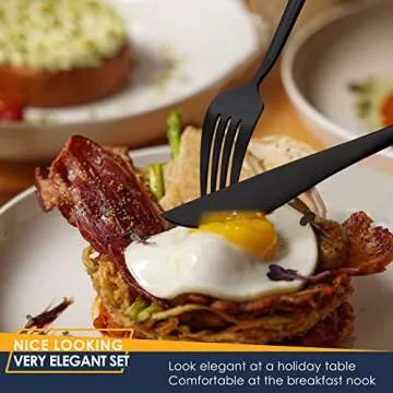 Stapava 24 Pieces Matte Black Silverware Set with Steak Knives, Stainless Steel Flatware Cutlery Set Service for 4, Utensils Sets for Home Restaurant, Satin Finished Polished & Dishwasher Safe