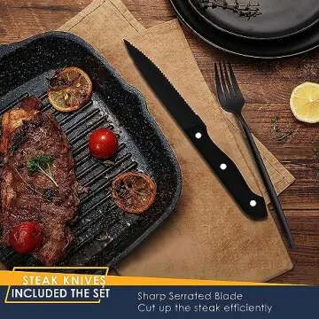 Stapava 24 Pieces Matte Black Silverware Set with Steak Knives, Stainless Steel Flatware Cutlery Set Service for 4, Utensils Sets for Home Restaurant, Satin Finished Polished & Dishwasher Safe