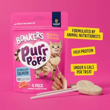 Bonkers Purrpops, Freeze Dried Salmon Flavored Lollipop Cat Treats, Cat Treats, Treats for Training,...