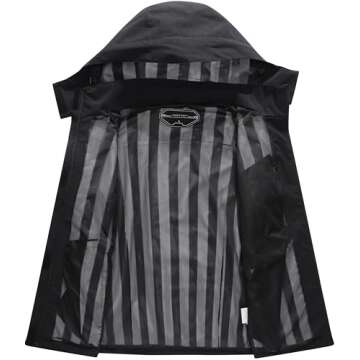 DECKTIN Women's Waterproof Raincoat Lightweight Rain Jacket Detachable Hood Travel Outdoor Black L