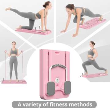 JANUA Pilates Board - 2024 Pilates Reformer Set, Multi-Purpose Foldable Pilates Reformer Board for Home, 5 in 1 Pilates Sliding Board (Pink)