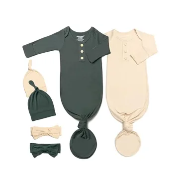 Baby Noah Newborn Knotted Gown Set with Hat and Headband - Buttery Soft Tie Bottom Gown for Baby's S...