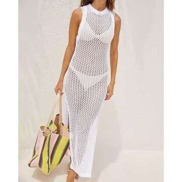 Bsubseach Crochet Cover Ups for Swimwear Women Hollow Out Swimsuit Coverup Backless Bikini Beach Dress White