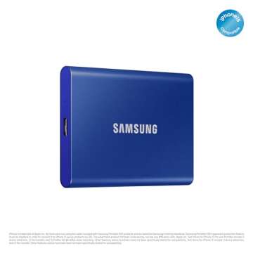 Samsung T7 Portable SSD - 1 TB - USB 3.2 Gen.2 External SSD Indigo Blue (MU-PC1T0H/WW)