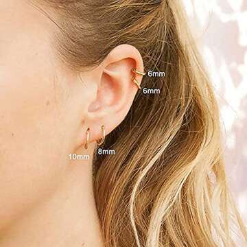 316L Surgical Stainless Steel Gold Hoop Earrings 6mm 8mm 10mm 12mm Huggie Hypoallergenic Earrings Hoop Cartilage Helix Lobes Hinged Sleeper Earrings For Women Men