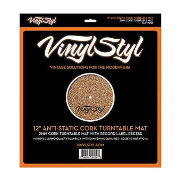 Vinyl Styl 12 Inch Anti Static Cork Turntable Mat - Less Vibration - No Slip