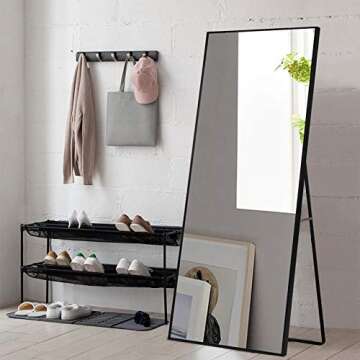 CASSILANDO Full Length Mirror 65" × 24", Floor Big Standing Mirror, Against Wall for Bedroom,Dressing and Wall-Mounted Thin Frame Mirror (Black, 65x24)
