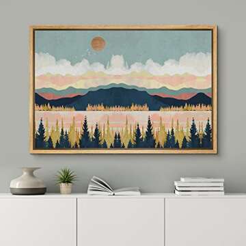 SIGNFORD Framed Canvas Home Artwork Decoration Abstract Mountain Nature Scenery Canvas Wall Art Woodland Nursery Decor for Living Room, Bedroom - 24x36 inches