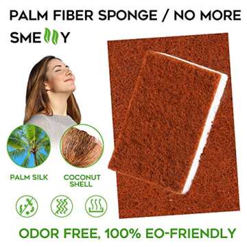 Natural Plant Based Scrub Sponge 12 Pack, Palm Fiber Scrubbing Sponge with Non Scratch Biodegradable...