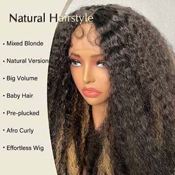 SOKU Afro Curly Lace Front Wig Synthetic Highlights Brown 20 Inch Kinky Straight with Curly Ends Crimp to Curl T Part Transparent Lace Front Wig for Black Women
