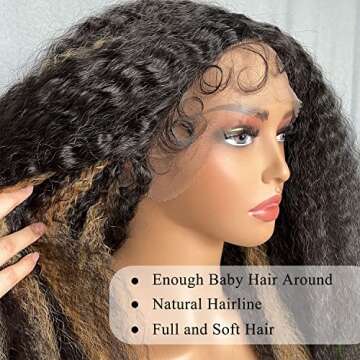SOKU Afro Curly Lace Front Wig Synthetic Highlights Brown 20 Inch Kinky Straight with Curly Ends Crimp to Curl T Part Transparent Lace Front Wig for Black Women