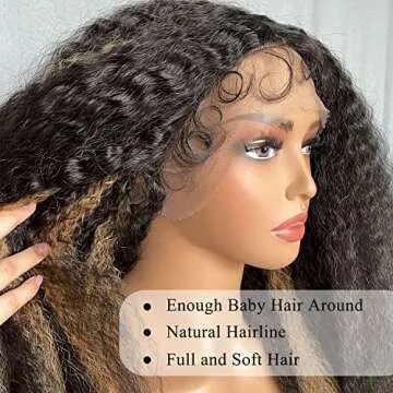 SOKU Afro Curly Lace Front Wig Synthetic Highlights Brown 20 Inch Kinky Straight with Curly Ends Crimp to Curl T Part Transparent Lace Front Wig for Black Women